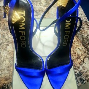 Electric Blue Satin Authentic Tom Ford Naked 105 Point-Toe Ankle-Strap Sandals.